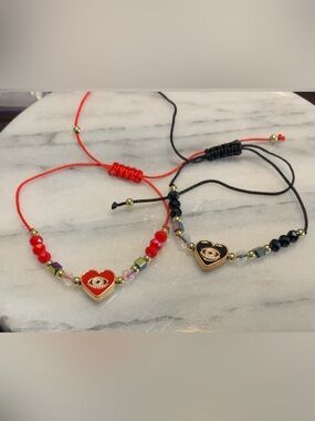 (2) Heart Evil Eye String and bead Bracelets